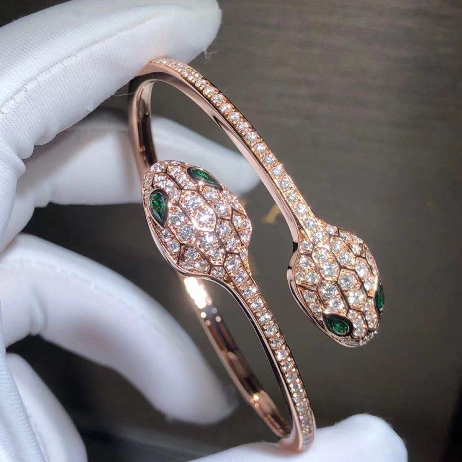 [⭐Lioran]SERPENTI BRACELET PINK GOLD MALACHITE DIAMOND DOUBLE SNAKE