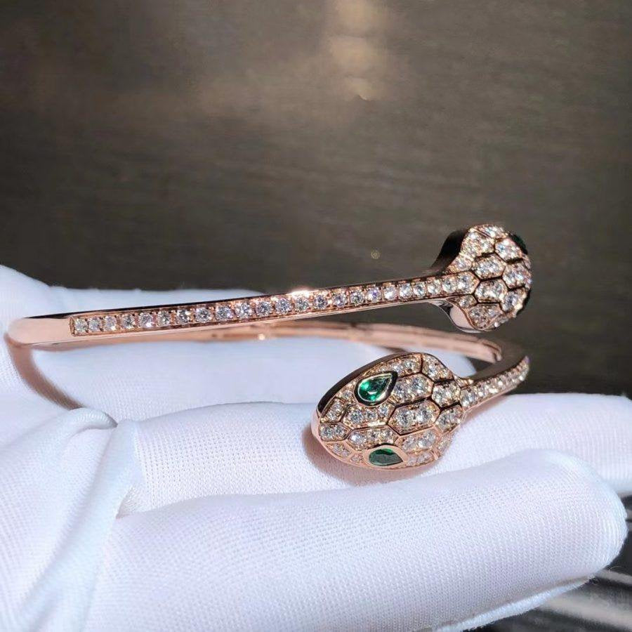 [⭐Lioran]SERPENTI BRACELET PINK GOLD MALACHITE DIAMOND DOUBLE SNAKE