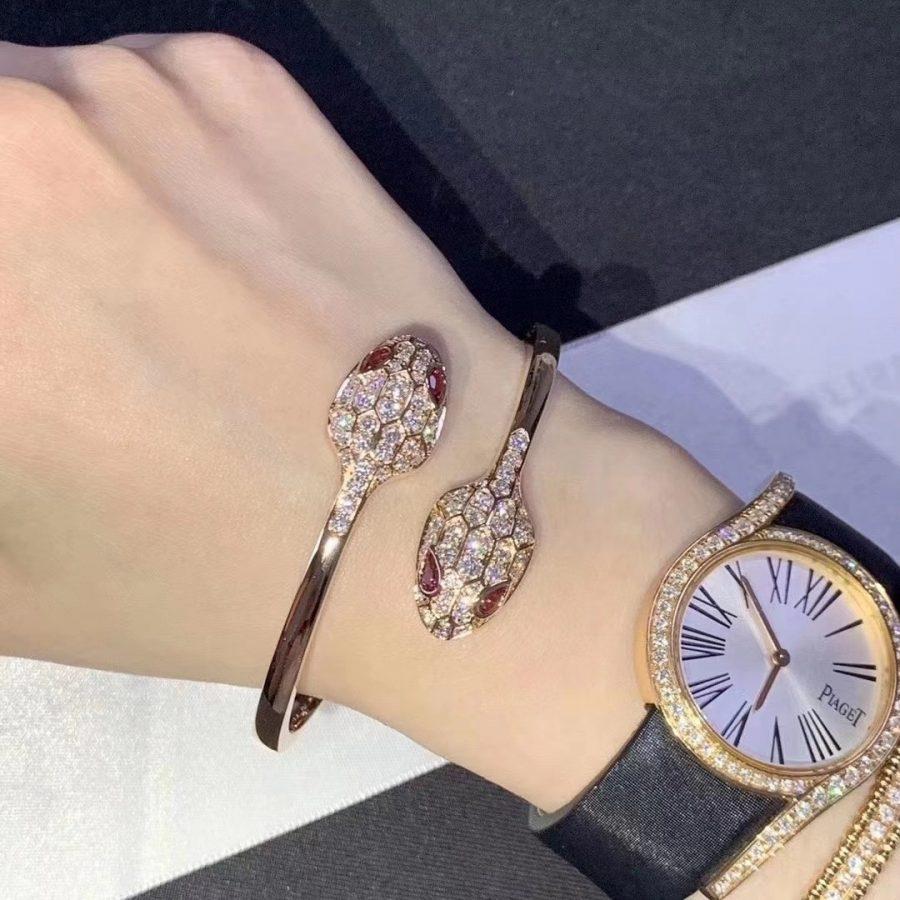 [⭐Lioran]SERPENTI BRACELET PINK GOLD DIAMOND DOUBLE SNAKE