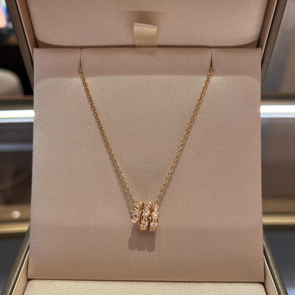 [⭐Lioran]SERPENTI PINK GOLD NECKLACE DOUBLE RING DIAMOND