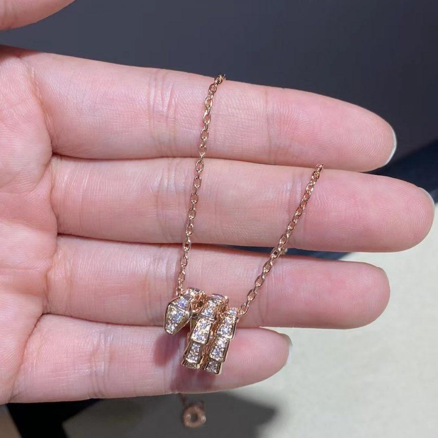 [⭐Lioran]SERPENTI PINK GOLD NECKLACE DOUBLE RING DIAMOND