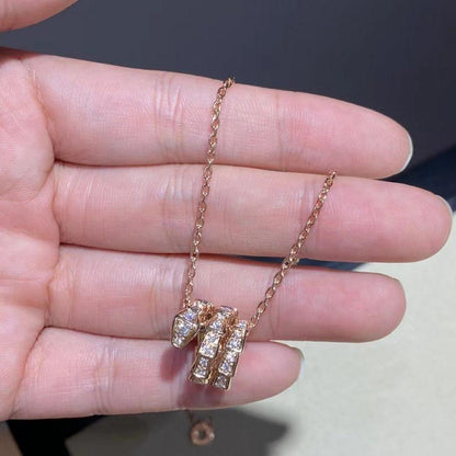 [⭐Lioran]SERPENTI PINK GOLD NECKLACE DOUBLE RING DIAMOND