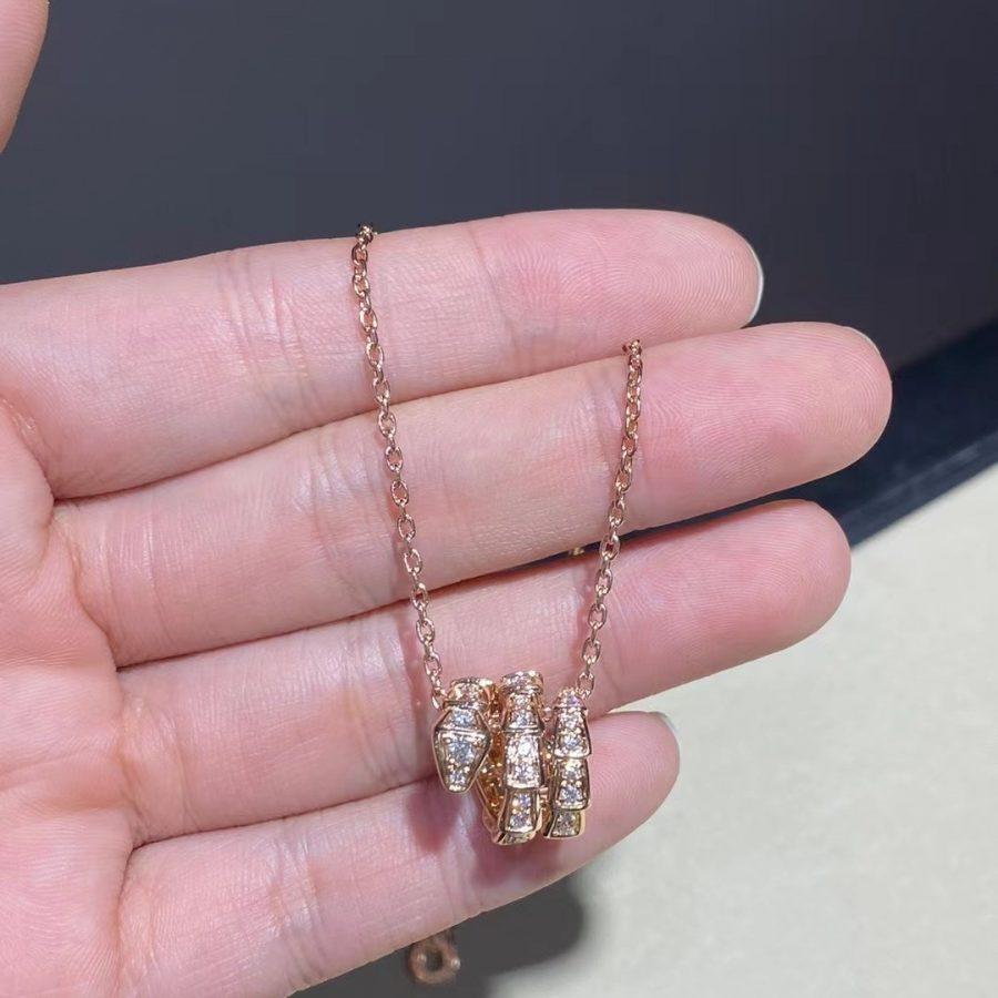 [⭐Lioran]SERPENTI PINK GOLD NECKLACE DOUBLE RING DIAMOND