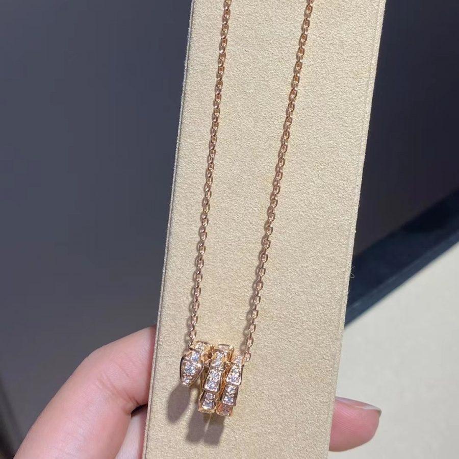 [⭐Lioran]SERPENTI PINK GOLD NECKLACE DOUBLE RING DIAMOND