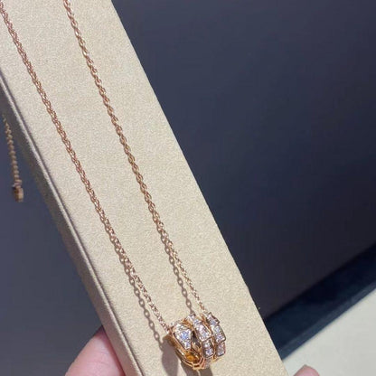 [⭐Lioran]SERPENTI PINK GOLD NECKLACE DOUBLE RING DIAMOND