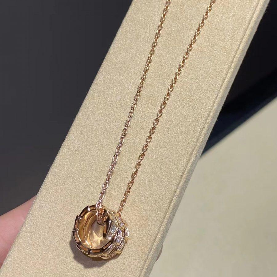 [⭐Lioran]SERPENTI PINK GOLD NECKLACE DOUBLE RING DIAMOND