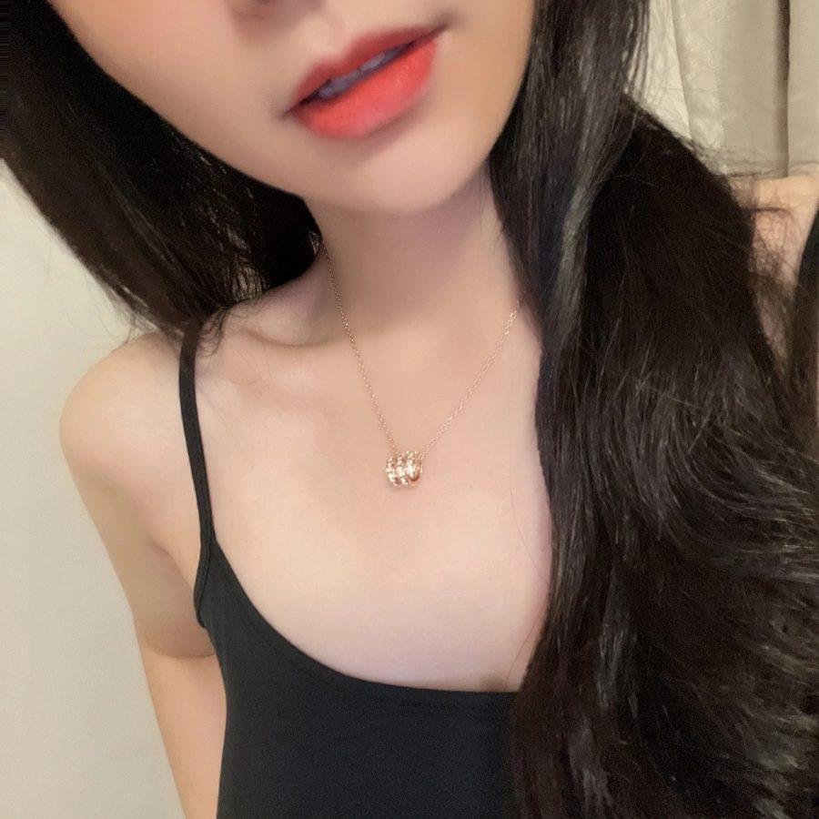 [⭐Lioran]SERPENTI PINK GOLD NECKLACE DOUBLE RING DIAMOND