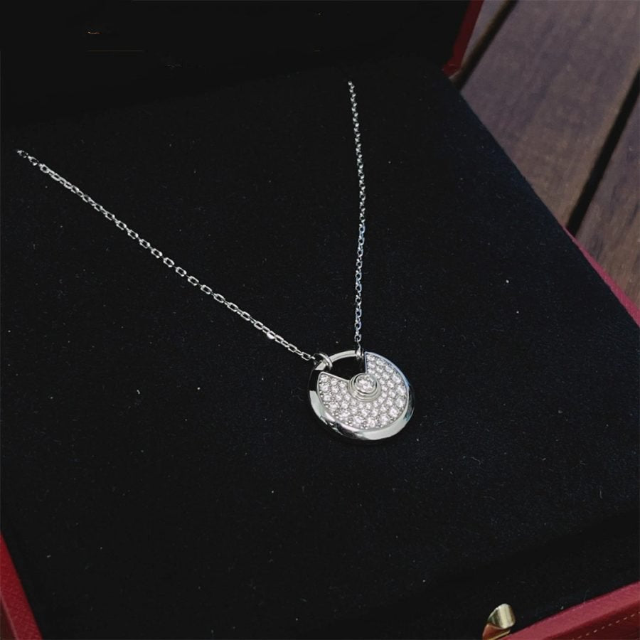 [⭐Lioran]AMULETTE SILVER FULL DIAMOND NECKLACE