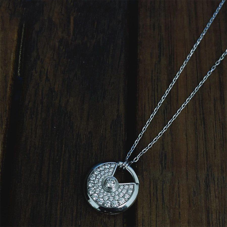 [⭐Lioran]AMULETTE SILVER FULL DIAMOND NECKLACE