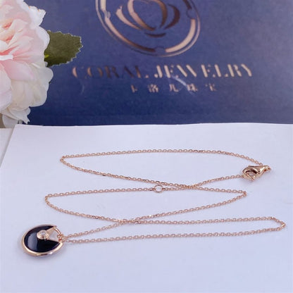 [⭐Lioran]AMULETTE ROSE GOLD ONYX NECKLACE