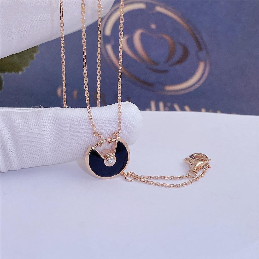 [⭐Lioran]AMULETTE ROSE GOLD ONYX NECKLACE