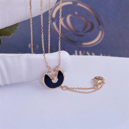 [⭐Lioran]AMULETTE ROSE GOLD ONYX NECKLACE