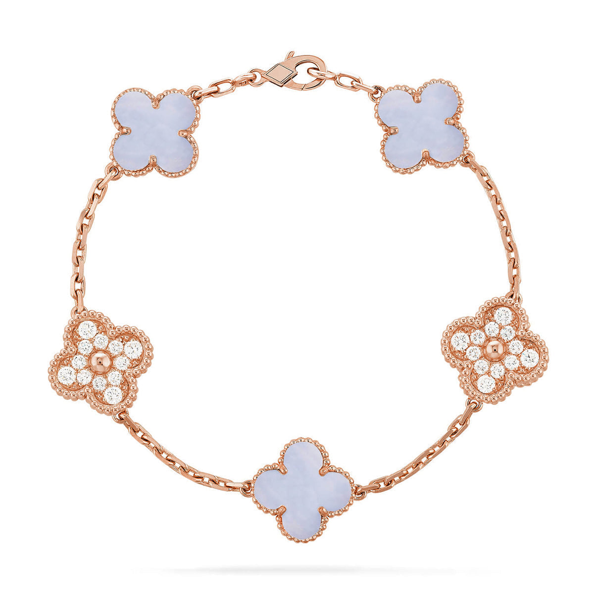 [⭐Lioran] CLOVER 5 MOTIF PURPLE CHALCEDONY BRACELET COLLECTION