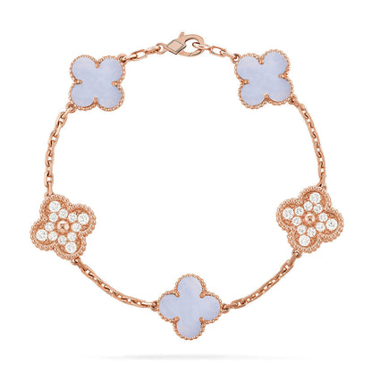 [⭐Lioran] CLOVER 5 MOTIF PURPLE CHALCEDONY BRACELET COLLECTION