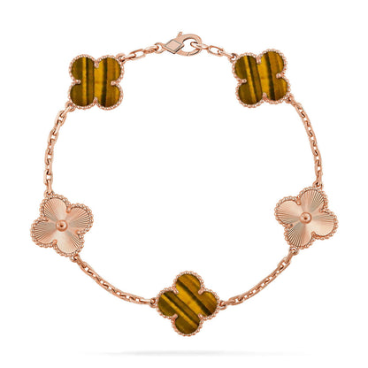 [⭐Lioran] CLOVER 5 MOTIFS TIGER EYE BRACELET COLLECTION