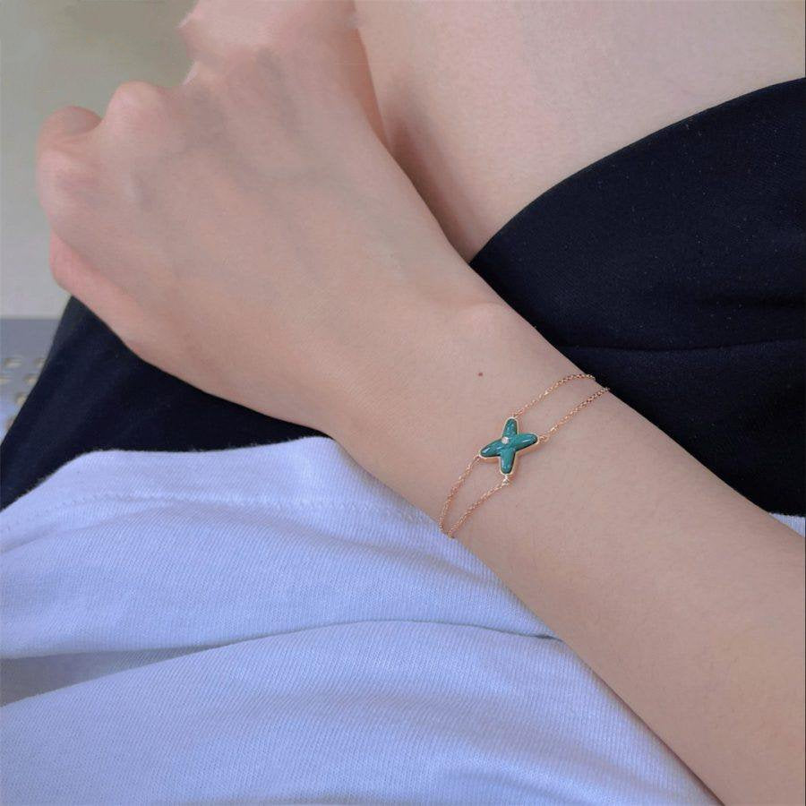 [⭐Lioran]JEUX BRACELET MALACHITE PINK GOLD 1 DIAMOND