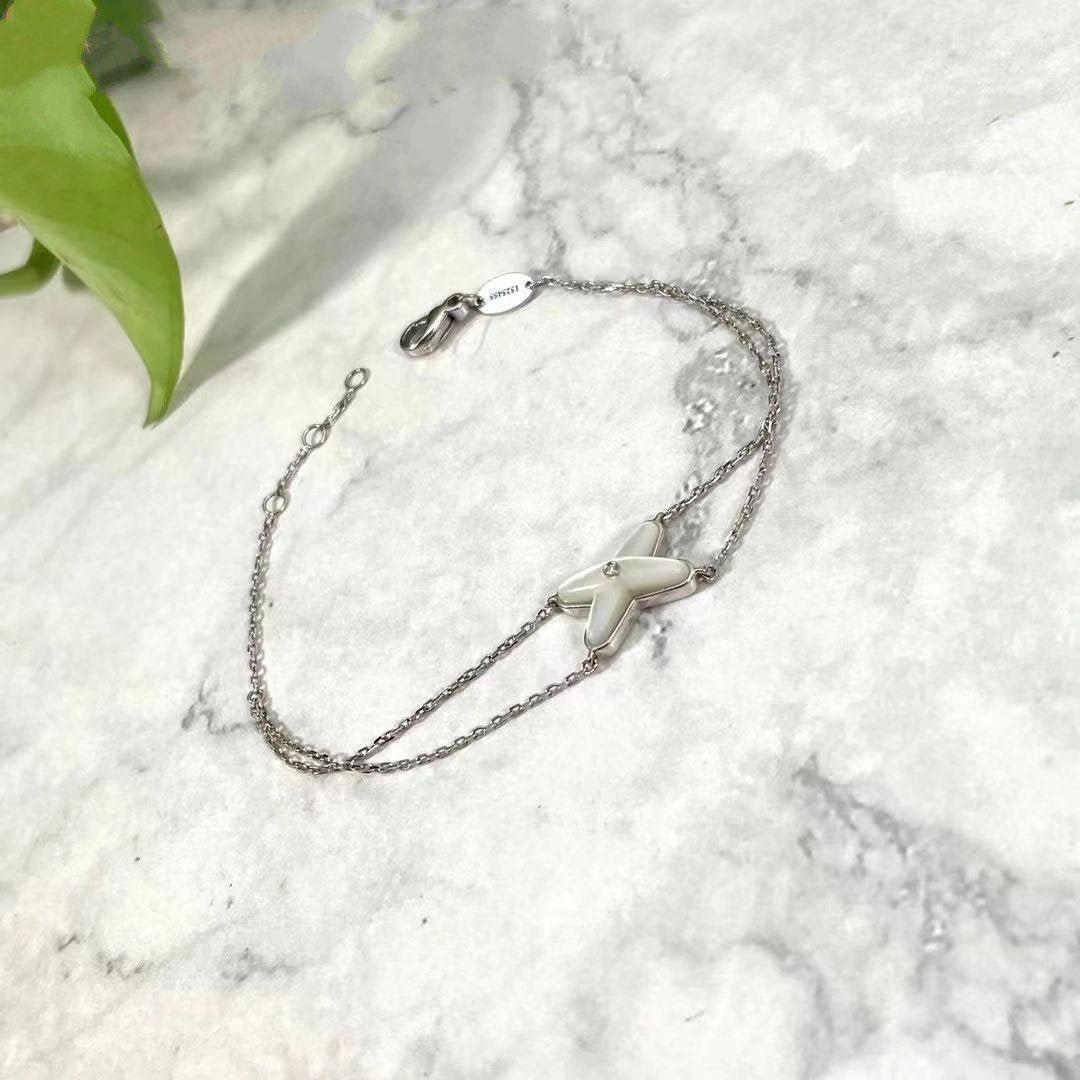 [⭐Lioran]JEUX BRACELET WHITE MOP SILVER 1 DIAMOND