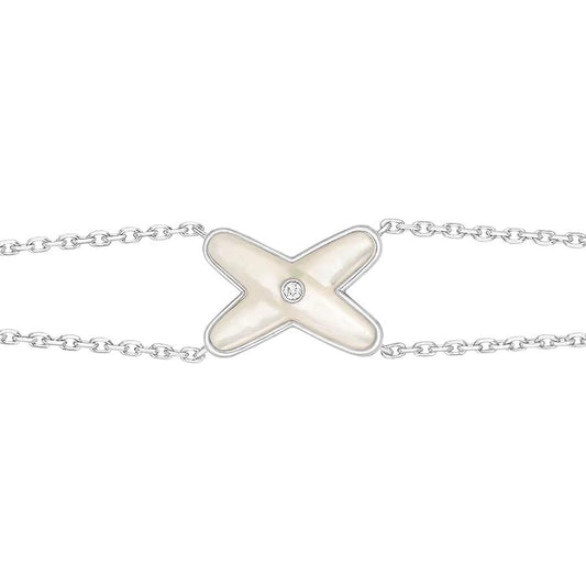 [⭐Lioran]JEUX BRACELET WHITE MOP SILVER 1 DIAMOND
