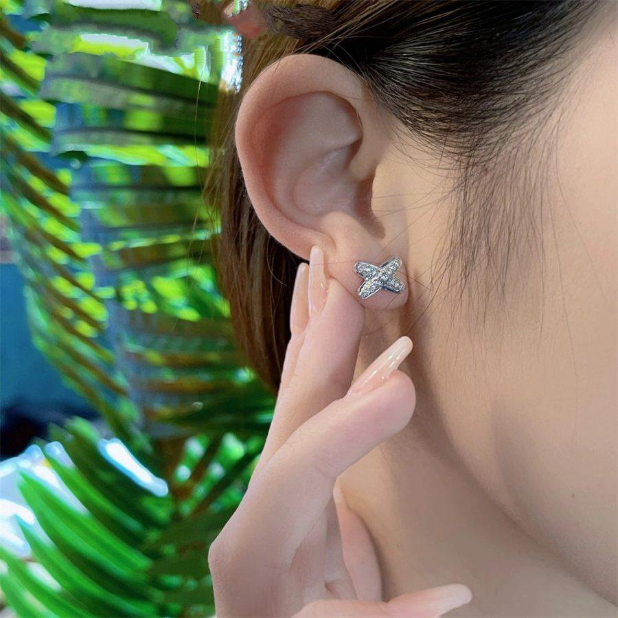 [⭐Lioran]JEUX DE SILVER DIAMOND EARRINGS