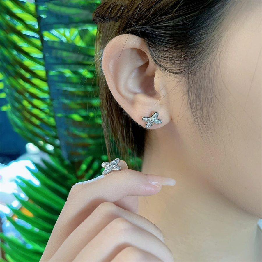 [⭐Lioran]JEUX DE SILVER DIAMOND EARRINGS