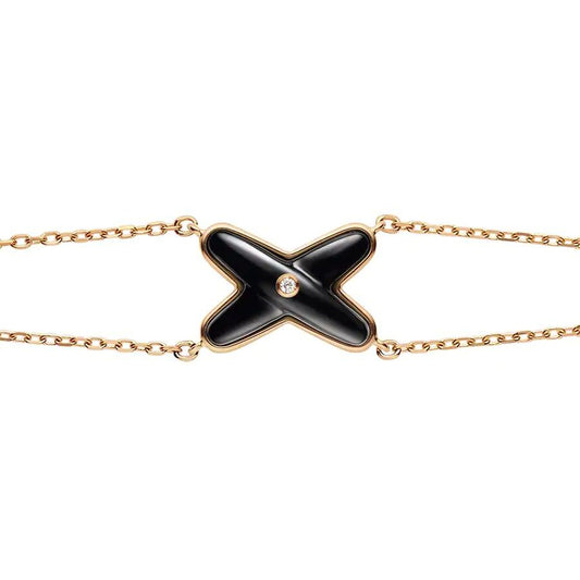 [⭐Lioran]JEUX BRACELET ONYX PINK GOLD 1 DIAMOND