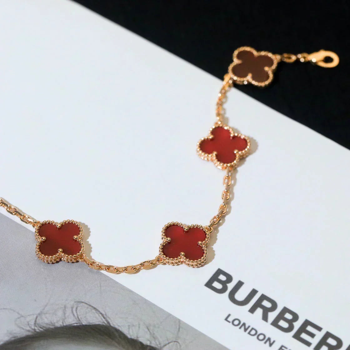 [⭐Lioran] CLOVER 5 MOTIF RED CORNELIAN BRACELET COLLECTION