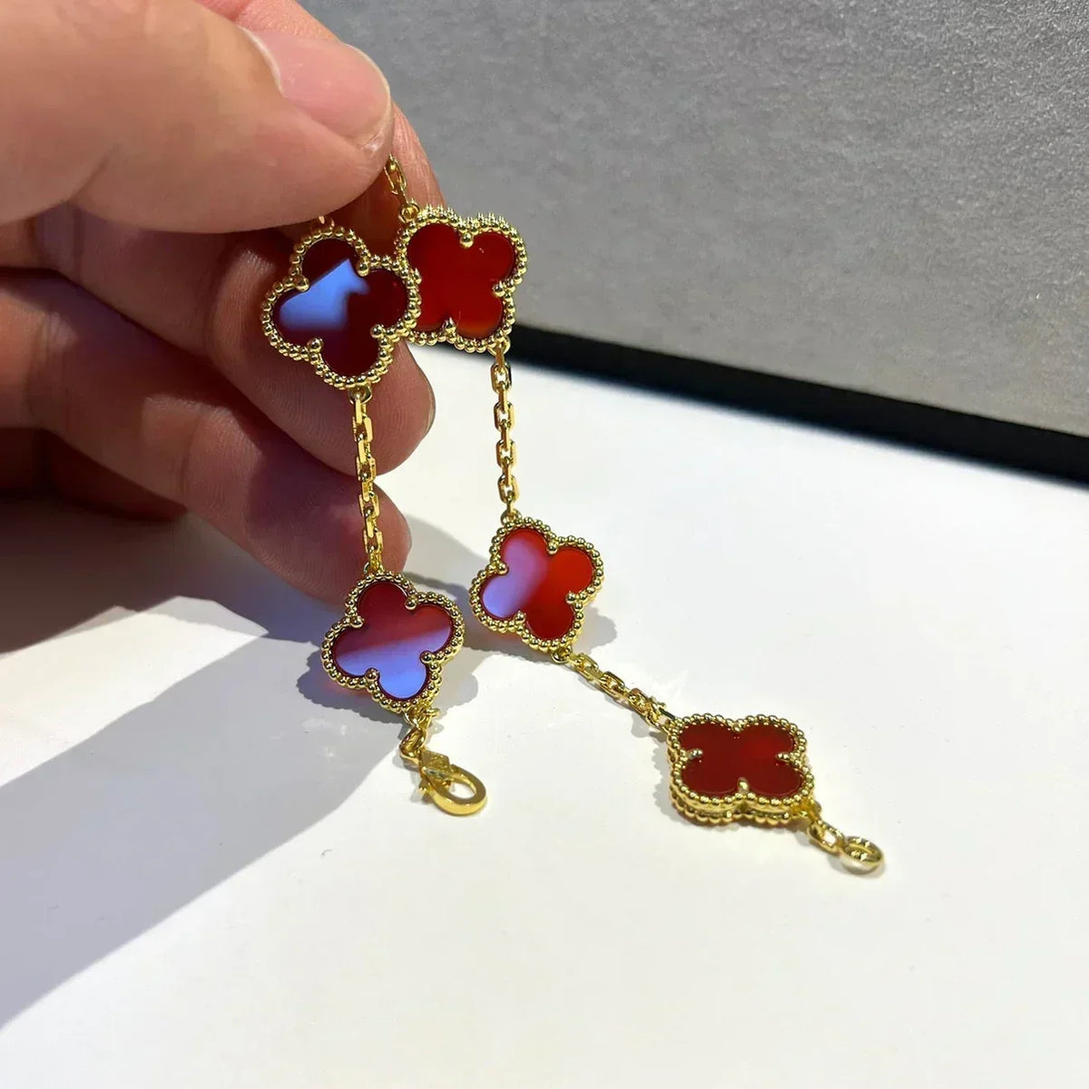 [⭐Lioran] CLOVER 5 MOTIF RED CORNELIAN BRACELET COLLECTION