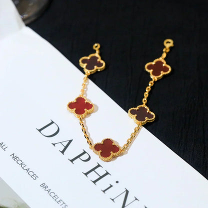 [⭐Lioran] CLOVER 5 MOTIF RED CORNELIAN BRACELET COLLECTION