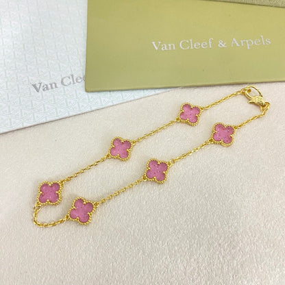 [⭐Lioran]2026 NEW CLOVER 6 MOTIF BUBBLE PINK ENAMEL BRACELET