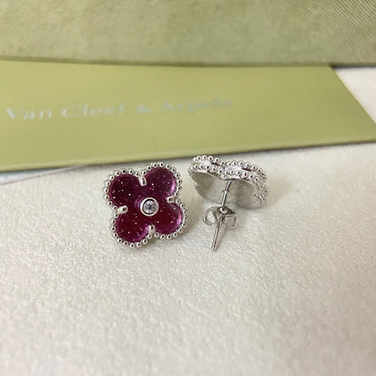 [⭐Lioran]2026 NEW  CLOVER 1 MOTIFPINK ENAMEL STUD EARRINGS WITH DIAMONDS