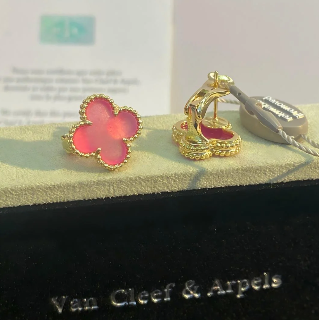 [⭐Lioran]NEW CLOVER 15MM PINK ENAMEL STUD EARRINGS
