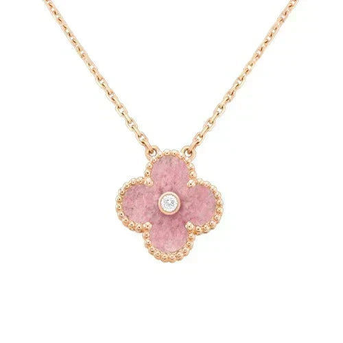 [⭐Lioran]CLOVER 15MM DIAMOND RHODONITE NECKLACE