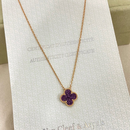 [⭐Lioran]NEW 15MM PURPLE SAND-GOLD FOUR-LEAF CLOVER NECKLACE
