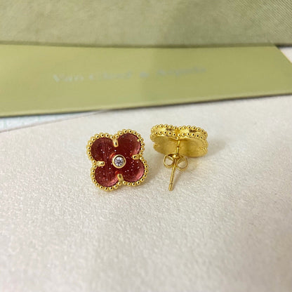 [⭐Lioran]2026 NEW  CLOVER 1 MOTIFPINK ENAMEL STUD EARRINGS WITH DIAMONDS