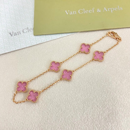 [⭐Lioran]2026 NEW CLOVER 6 MOTIF BUBBLE PINK ENAMEL BRACELET