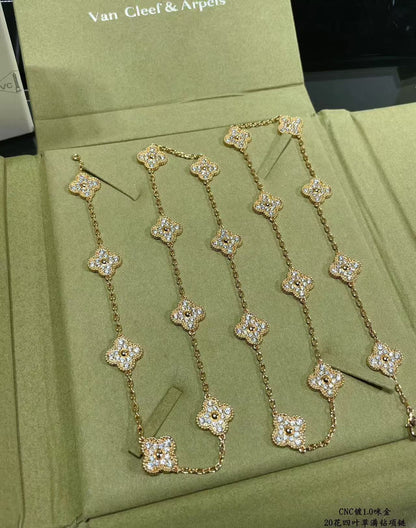 [⭐Lioran]CLOVER 20 MOTIFS FULL-DIAMOND NECKLACE