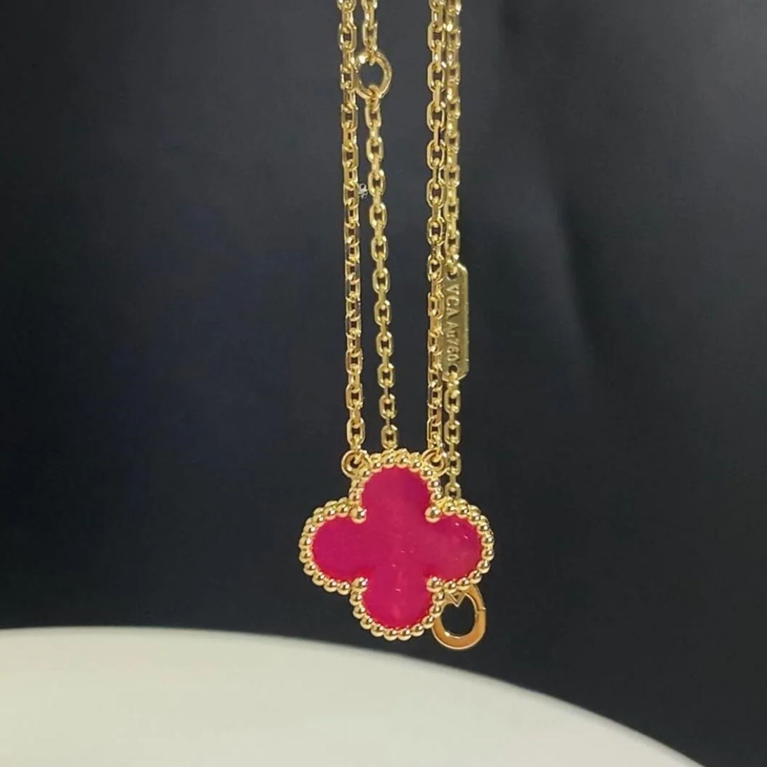 [⭐Lioran] NEW CLOVER 15MM PINK ENAMEL NECKLACE