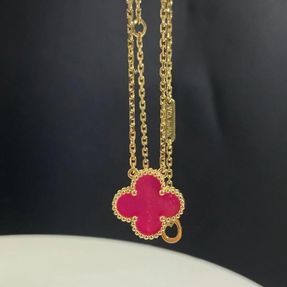 [⭐Lioran] NEW CLOVER 15MM PINK ENAMEL NECKLACE