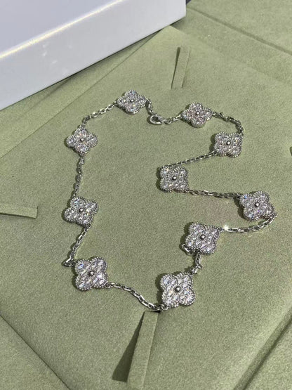 [⭐Lioran]CLOVER 10 MOTIFS  FULL DIAMOND NECKLACE