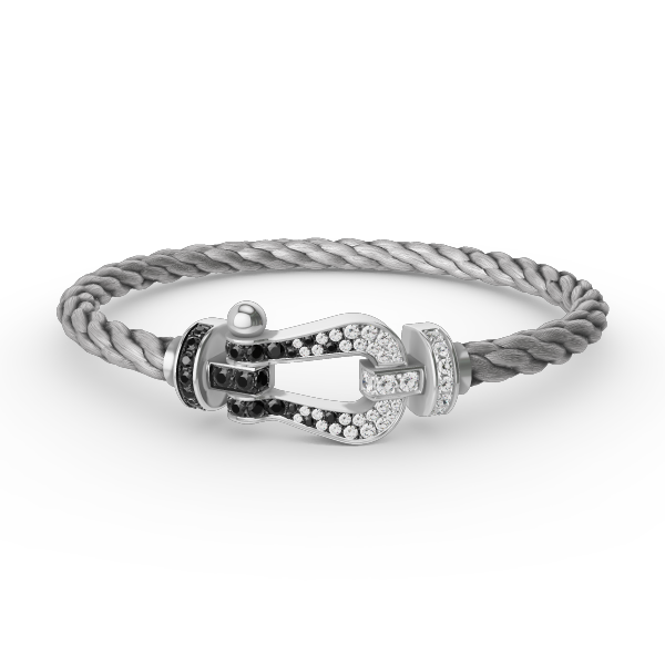 [⭐Lioran]FORCE LARGE HORSESHOE BLACK WHITE DIAMOND BRACELET SILVER