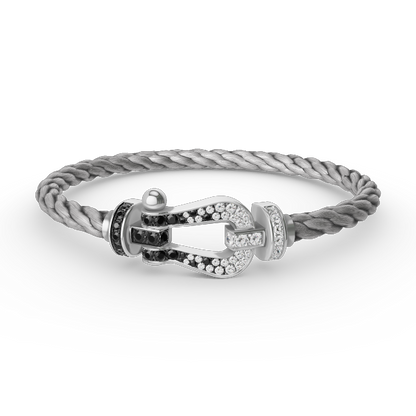 [⭐Lioran]FORCE LARGE HORSESHOE BLACK WHITE DIAMOND BRACELET SILVER