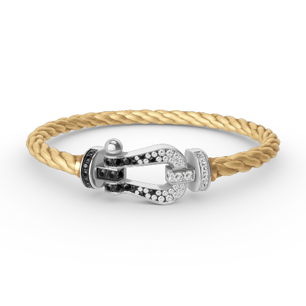 [⭐Lioran]FORCE LARGE HORSESHOE BLACK WHITE DIAMOND BRACELET SILVER