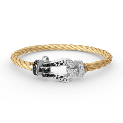 [⭐Lioran]FORCE LARGE HORSESHOE BLACK WHITE DIAMOND BRACELET SILVER