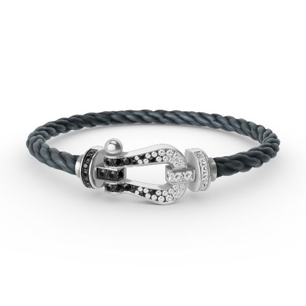 [⭐Lioran]FORCE LARGE HORSESHOE BLACK WHITE DIAMOND BRACELET SILVER