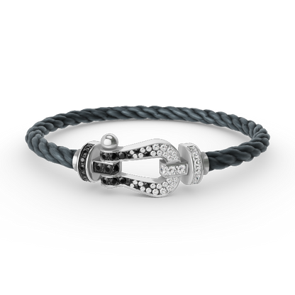 [⭐Lioran]FORCE LARGE HORSESHOE BLACK WHITE DIAMOND BRACELET SILVER