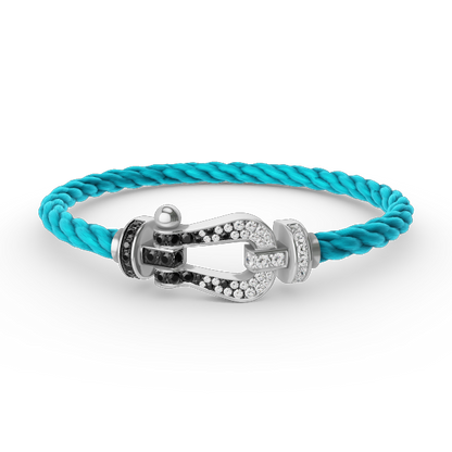 [⭐Lioran]FORCE LARGE HORSESHOE BLACK WHITE DIAMOND BRACELET SILVER