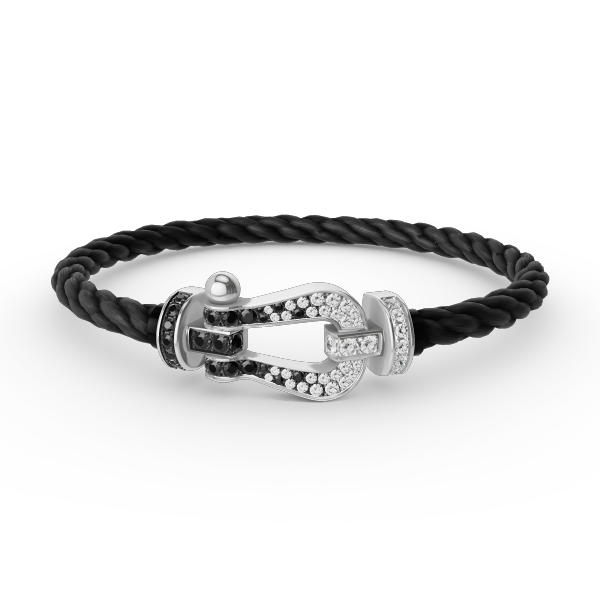 [⭐Lioran]FORCE LARGE HORSESHOE BLACK WHITE DIAMOND BRACELET SILVER