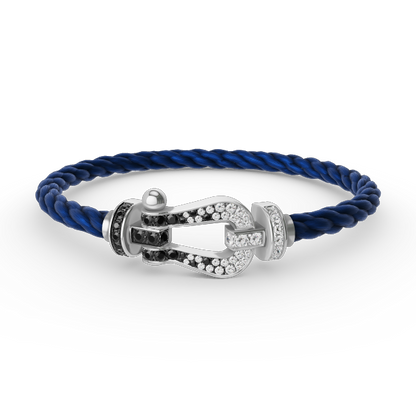 [⭐Lioran]FORCE LARGE HORSESHOE BLACK WHITE DIAMOND BRACELET SILVER