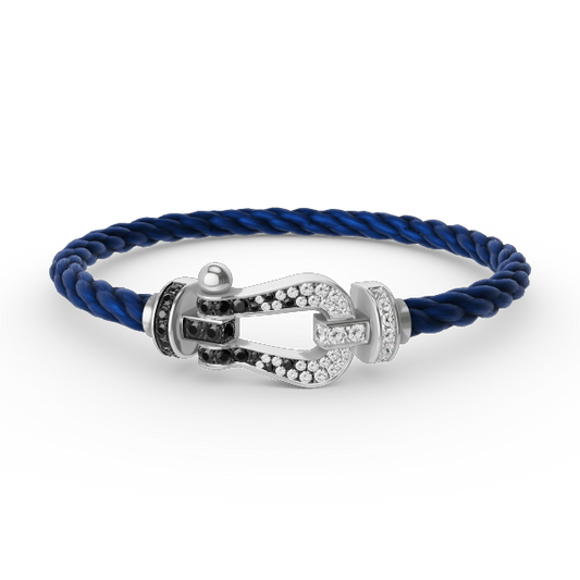 [⭐Lioran]FORCE LARGE HORSESHOE BLACK WHITE DIAMOND BRACELET SILVER