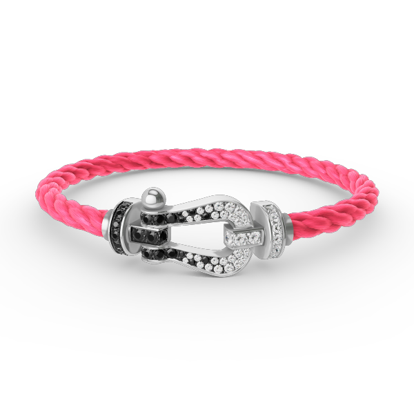 [⭐Lioran]FORCE LARGE HORSESHOE BLACK WHITE DIAMOND BRACELET SILVER